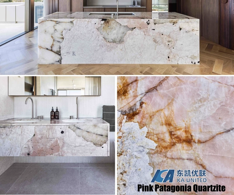 Pink Patagonia Quartzite Kitchen and Bathroom Countertops Projects KA UNITED Pink Patagonia Quartzite Kitchen and Bathroom Countertops Projects KA UNITED