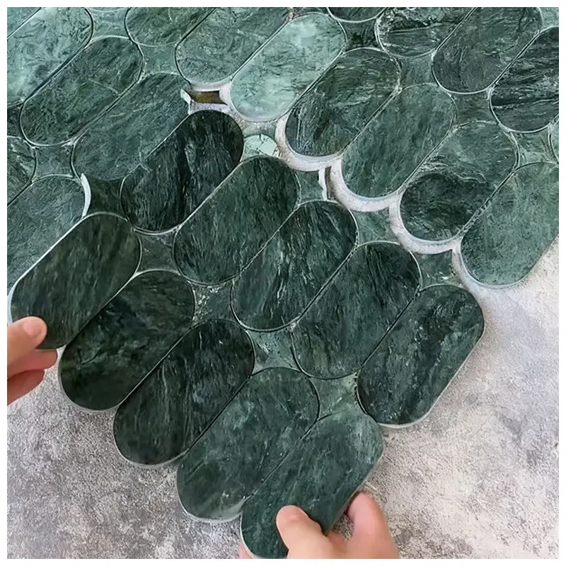 Verde Guatemala Marble Elongated Oval Bathroom Mosaic Tiles
