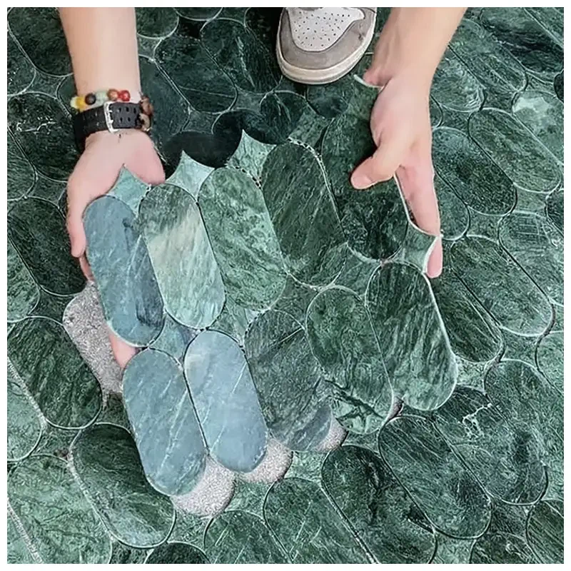 Verde Guatemala Marble Elongated Oval Wall Mosaic Tiles