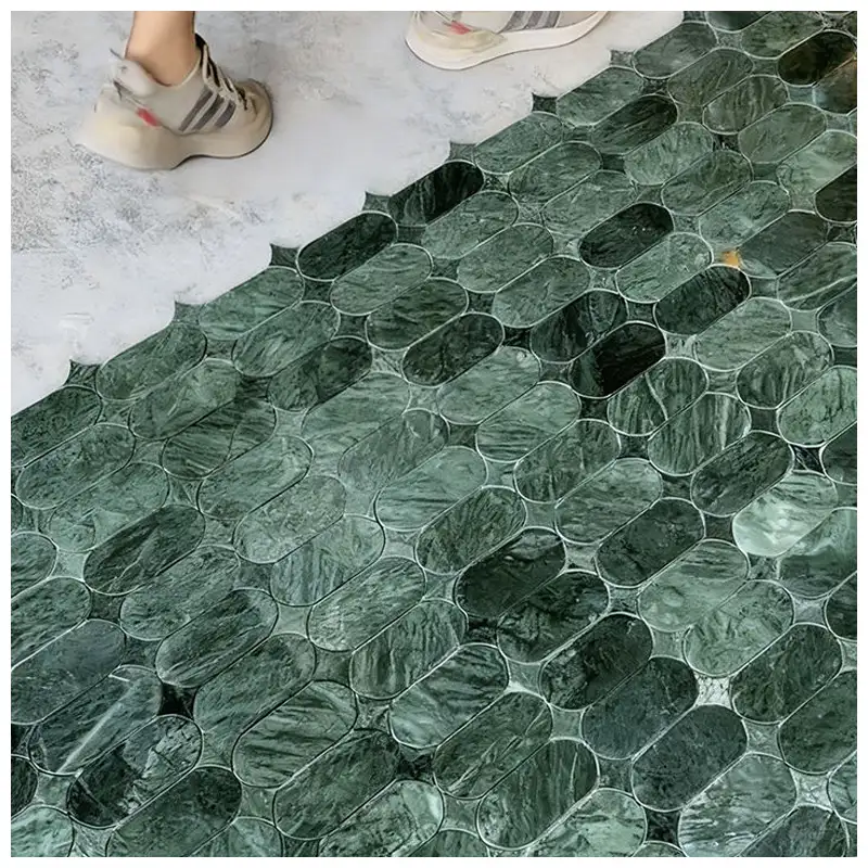 Verde Guatemala Green Marble Elongated Oval Mosaic Tiles Verde Guatemala Green Marble Elongated Oval Mosaic Tiles